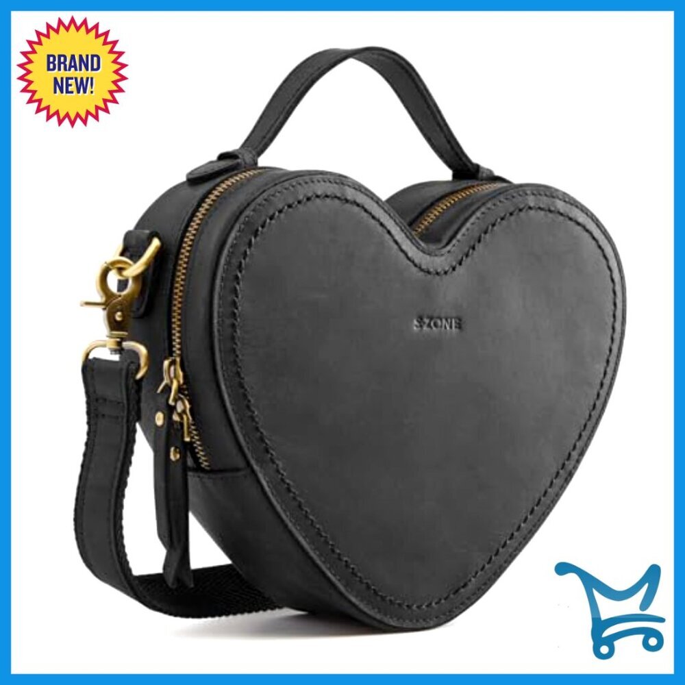 Leather Heart Crossbody Bag with Adjustable Strap, Compact Designer Purse - Picture 7 of 7